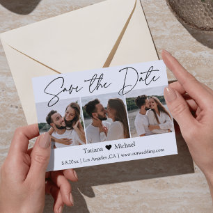 stilvolle 3-Foto-Collage Save the Date Ankündigungspostkarte