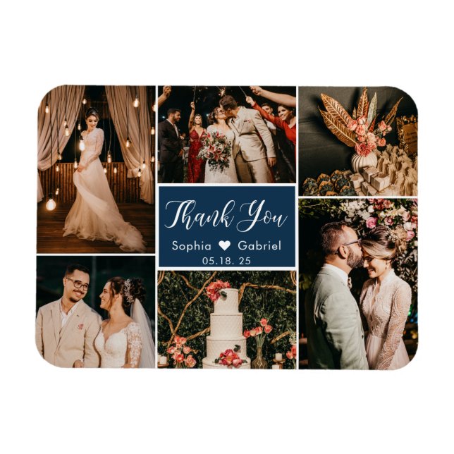 Stilvolle 6 Foto Collage Wedding Danke Magnet (Horizontal)