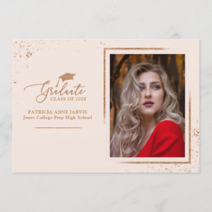Stilvolle Abschlussankündigung Roségold Glitter-Fo Einladung