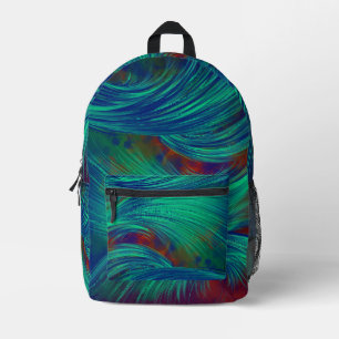 Stilvolle Abstrakt Feathers Green Blue Bedruckter Rucksack