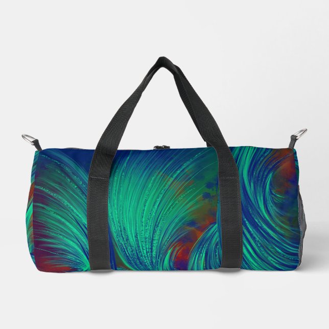 Stilvolle Abstrakt Feathers Green Blue Duffle Bag (Vorderseite)