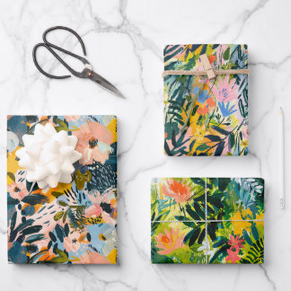 Stilvolle Abstrakte Botanische Kunst Muster Geschenkpapier Set