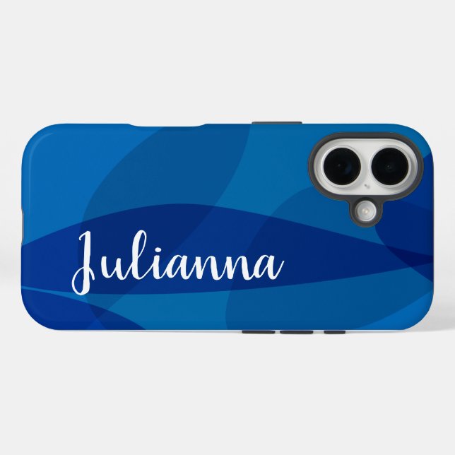 Stilvolle Abstrakte Formen in Blue Personalisiert  iPhone 16 Hülle (Rückseite (Horizontal))