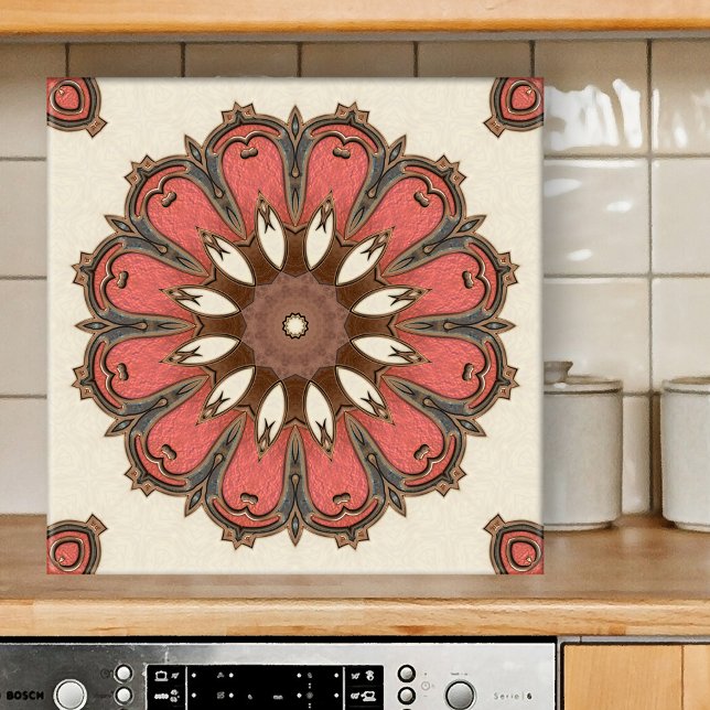 Stilvolle Abstrakte geometrische Keramik Tile Fliese (Tile featuring an abstract geometric star pattern inspired by Mediterranean art in warm earth tones )