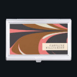 Stilvolle Abstrakte zeitgenössische Elegant Person Visitenkarten Dose<br><div class="desc">Fett abstraktes Design Personalisierter Visitenkarten-Fall in Braun,  Marine und Lachs rosa</div>