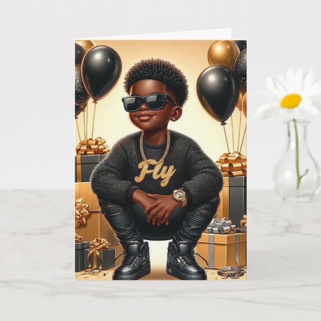 Stilvolle Afroamerikanerin Black/Gold zum Geburtst Karte (Kleine Pflanze)