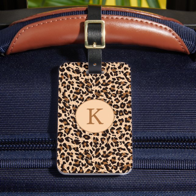 Stilvolle Animal Print Brown Monogram Gepäckanhänger (Vorderseite Insitu 2)