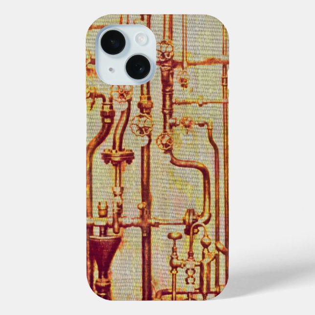 Stilvolle antike Wandpfeifen iPhone 15 Hülle (Rückseite)