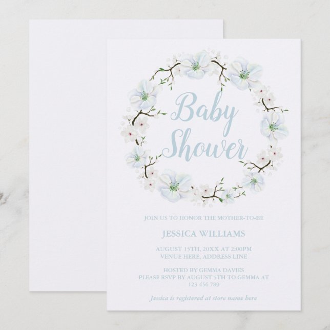 Stilvolle Apple Blume Wreath Baby Dusche Einladung (Vorne/Hinten)