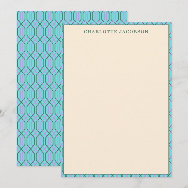 Stilvolle Aqua Blue Geometric Border Personalisier Mitteilungskarte (Vorne/Hinten)