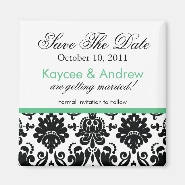 Stilvolle Aqua Green Damask Save the Date Magnet (Vorne)