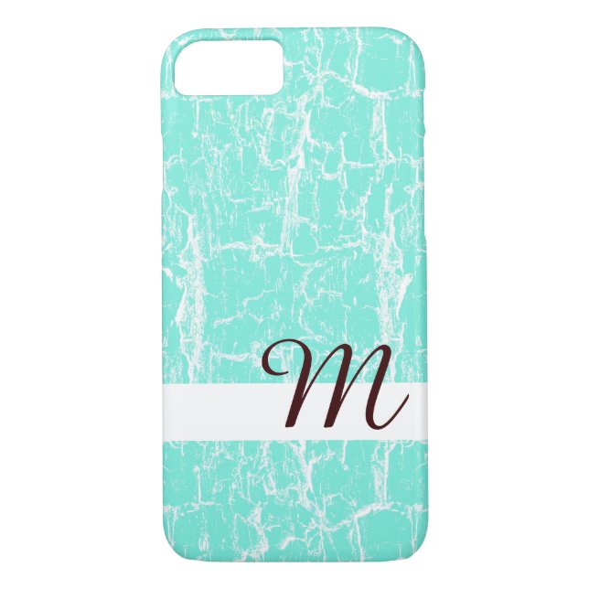 Stilvolle Aqua Mint Crackle mit Monogram Initial Case-Mate iPhone Hülle (Rückseite)