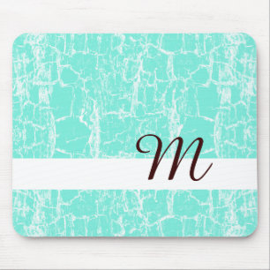 Stilvolle Aqua Mint Crackle mit Monogram Initial Mousepad