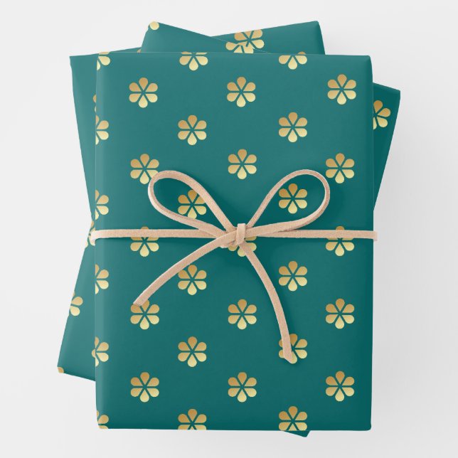 Stilvolle Aquamarin & Gold Daisy Honeycomb Geschenkpapier Set (Beispiel)