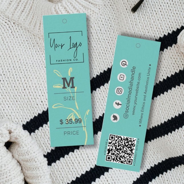 Stilvolle Aquamarine Green Leaf QR Fashion Price T Telefonnummerkarte (Stylish Teal Green Leaf QR Fashion Price Tags)