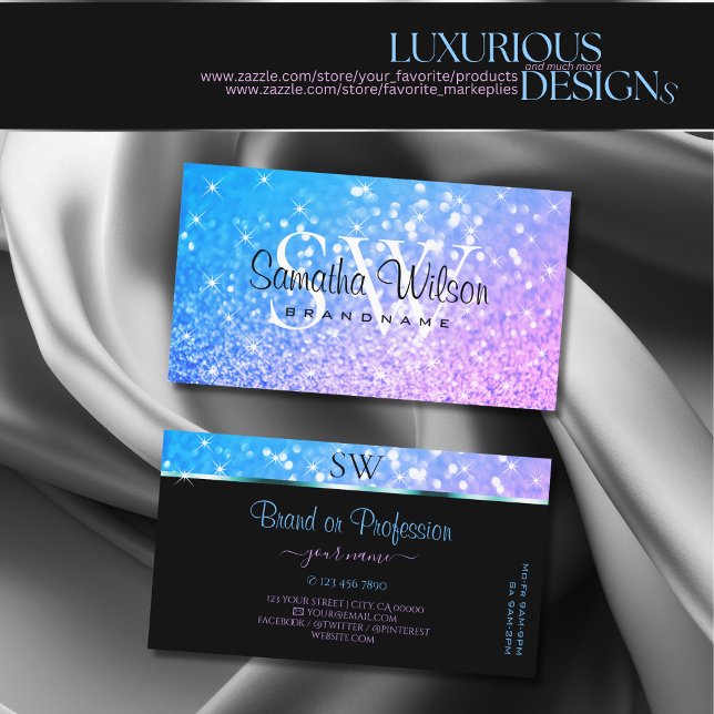 Stilvolle Aquamarine Lila Glitzer Sparkle Stars In Visitenkarte (Von Creator hochgeladen)