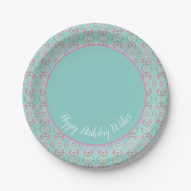 Stilvolle Aquamarine Rosa und Weiß Happy Birthday  Pappteller (Vorderseite)