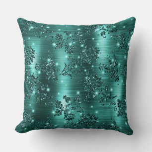 Stilvolle Aquamarine Shimmer Glitzer und Foil Flor Kissen