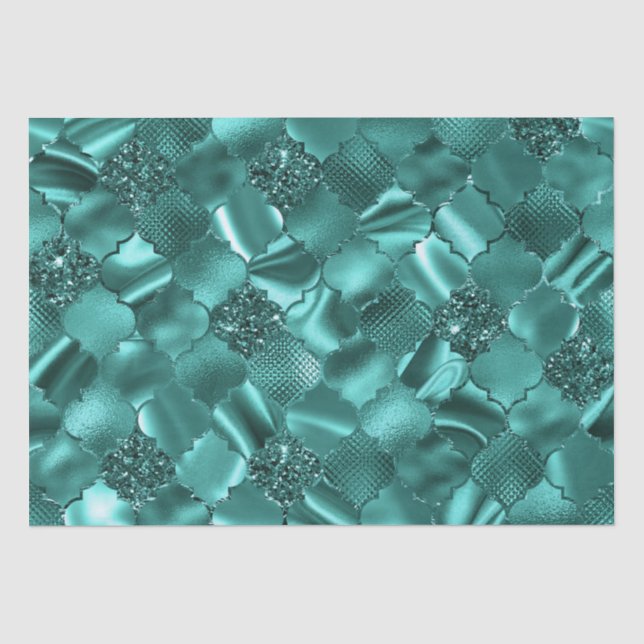 Stilvolle Aquamarine Shimmer Glitzer und Foil Quat Seidenpapier (Vorderseite)