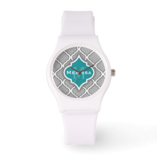 Stilvolle Aquamarine und graumarokkanische Fliesen Armbanduhr