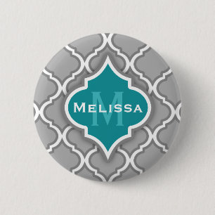 Stilvolle Aquamarine und graumarokkanische Fliesen Button