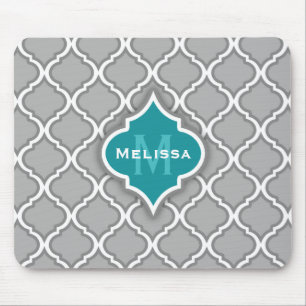 Stilvolle Aquamarine und graumarokkanische Fliesen Mousepad
