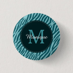 Stilvolle Aquamarine Zebra-Print mit Monogramm und Button