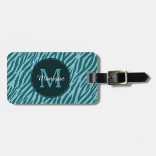 Stilvolle Aquamarine Zebra-Print mit Monogramm und Gepäckanhänger