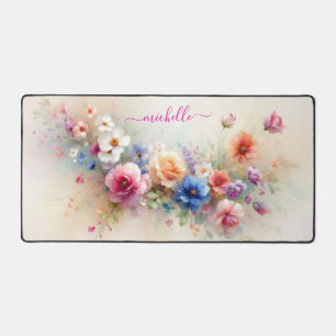 Stilvolle Aquarell-Blumen benutzerdefinierter Name Schreibtischunterlage