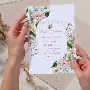 Stilvolle Aquarell Rosa Blumengarten Hochzeitsboge Einladung