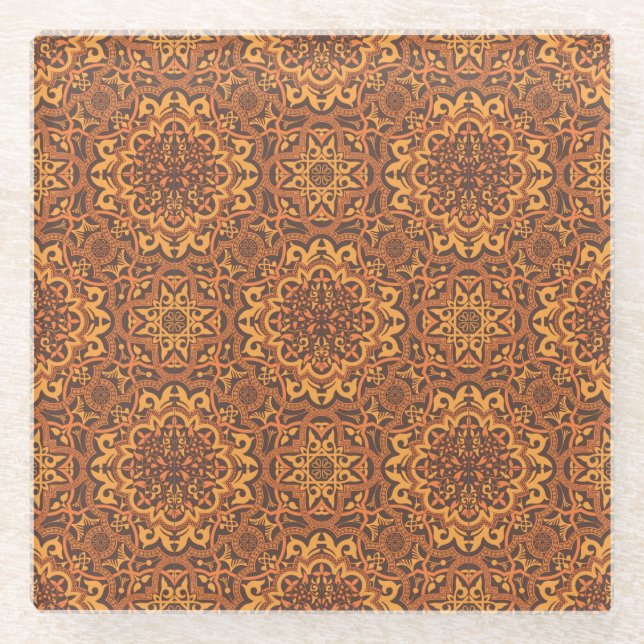 Stilvolle arabische Ornamente Glasuntersetzer (Vorderseite)