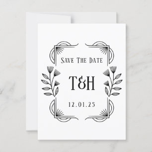 Stilvolle Art Deco Botanische Save the Date Postka Postkarte