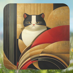 Stilvolle Art Deco Cat Quadratischer Aufkleber