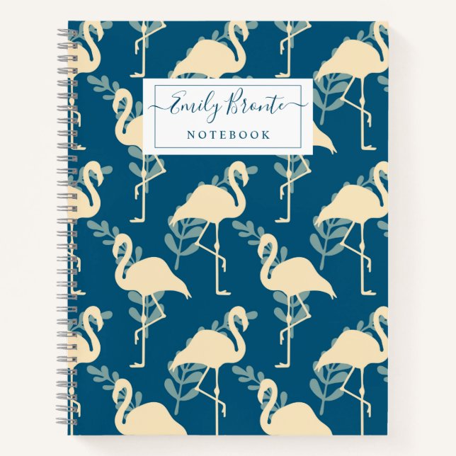 Stilvolle Art Deco inspiriert blaues Flamingo Must Notizbuch (Vorderseite)