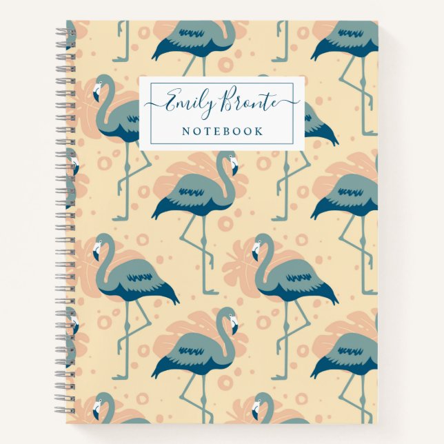 Stilvolle Art Deco inspirierte Flamingo Muster Notizbuch (Vorderseite)