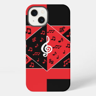 Stilvolle Art Deco Musiknoten Rot Schwarz Weiß iPhone Hülle