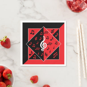 Stilvolle Art Deco Musiknoten Rot Schwarz-weiß Serviette