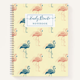 Stilvolle Art Deco Pfirsich & Blue Flamingo Muster Notizbuch