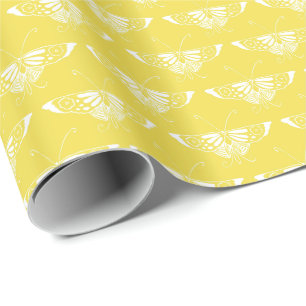 Stilvolle Art-Deco-Schmetterling - gelb und weiß Geschenkpapier