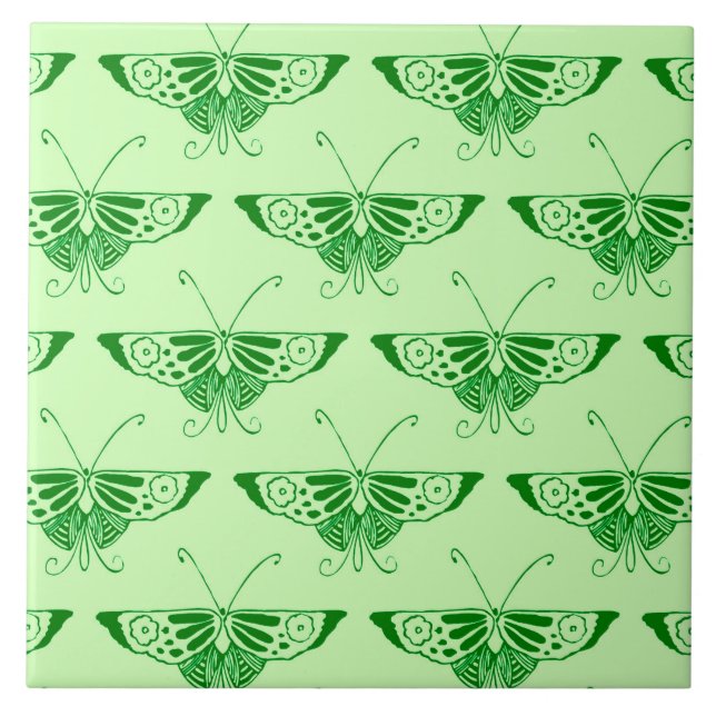 Stilvolle Art-Deco-Schmetterling - smaragdgrün Fliese (Vorderseite)