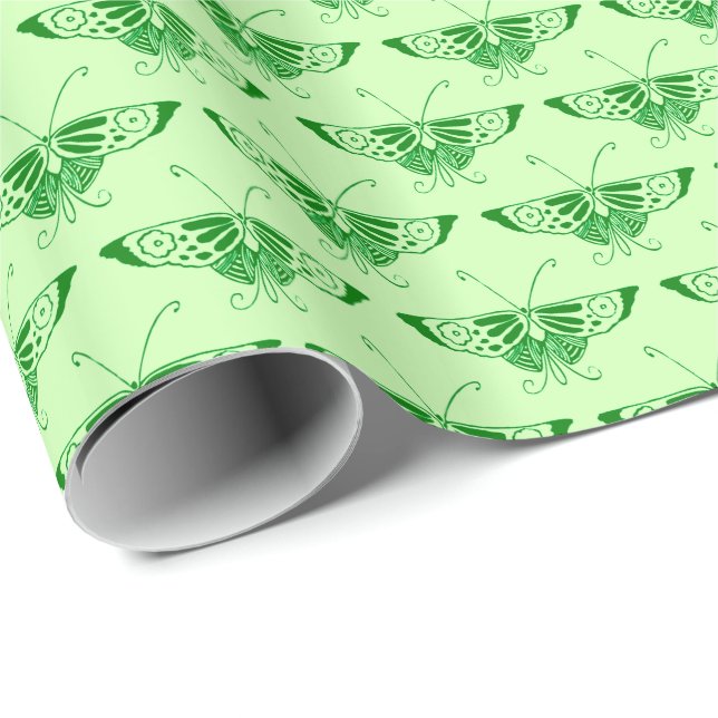 Stilvolle Art-Deco-Schmetterling - smaragdgrün Geschenkpapier (Rolleneckpunkt)