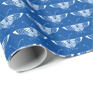 Stilvolle Art-Deco-Schmetterlinge, Kobalt blau und Geschenkpapier
