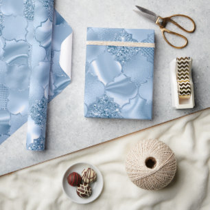 Stilvolle Baby Blue Glitzer and Foil Quatrefolie Geschenkpapier