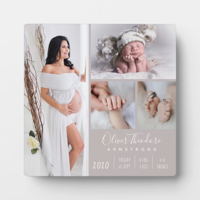 Stilvolle Baby Foto Family Keepake Beige Fotoplatte (Vorderseite)