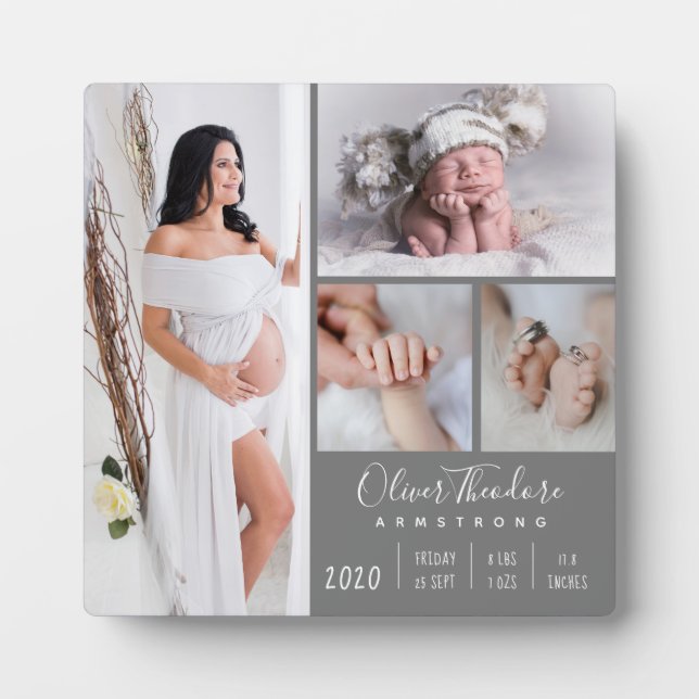 Stilvolle Baby Foto Family Keepake Gray Fotoplatte (Vorderseite)