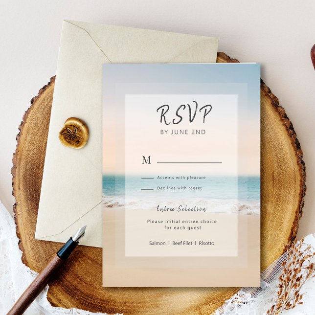 Stilvolle Beach-l-Menü-Optionen Hochzeitsszenario  RSVP Karte (Von Creator hochgeladen)