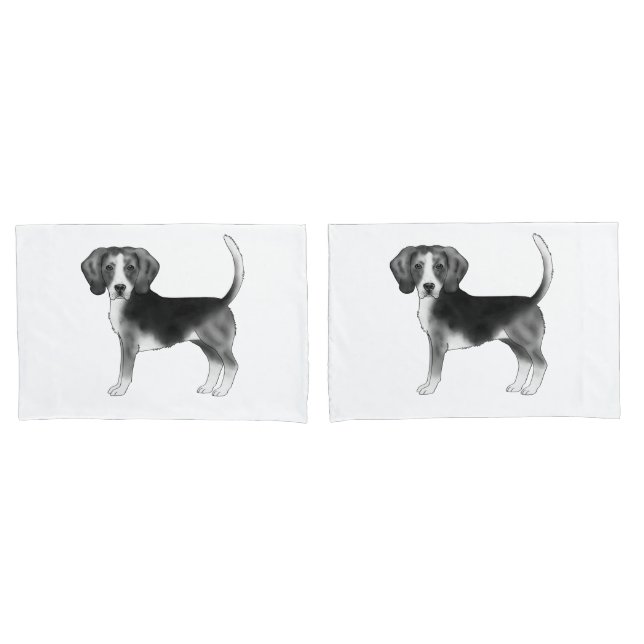 Stilvolle Beagle-Hunde-Illustration in Schwarzweiß Kissenbezug (Vorderseite-Set)