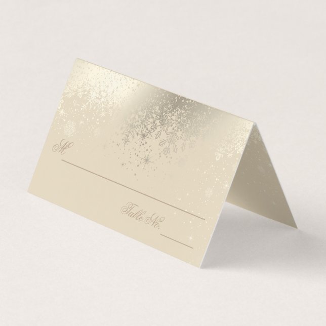 Stilvolle Beige- und Gold-Schneeflocken| Platzkart Visitenkarten (Vorderseite)