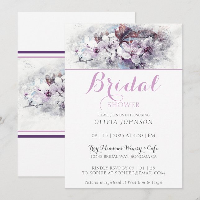 Stilvolle bemalte Blume Bridal Dusche Einladung (Vorne/Hinten)