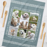 Stilvolle, benutzerdefinierte Text Foto Collage Hu Geschirrtuch<br><div class="desc">Erstellen Sie ein schönes personalisiertes Küchentuch mit neun Ihrer Lieblings-Fotos und gerahmt mit den Worten "Zuhause ist, wo mein Hund ist". Dieses Design zeichnet sich durch einen klassischen weißen Typ auf einem stylischen grauen Hintergrund aus und der Text kann angepasst werden, wenn Sie etwas Anderes bevorzugen. Eine vielseitige Vorlage, die...</div>